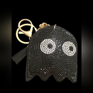 Black Rhinestone Pac Man Ghost Keychain